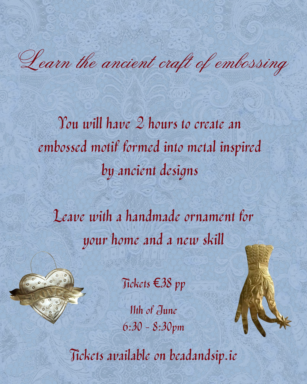 Embossed wall ornament workshop 11th & 25th of June
