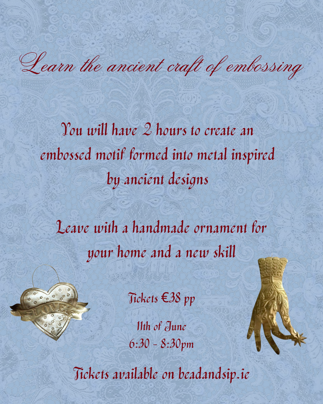 Embossed wall ornament workshop 11th & 25th of June